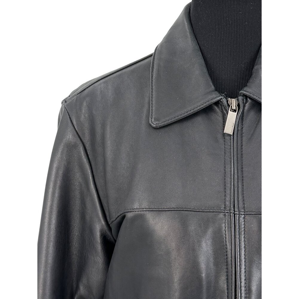 VTG Perry Ellis Portfolio Mens Black Lambskin Leather Jacket | 90s Quiet Luxury - Picture 4 of 16
